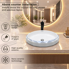 Plantex Table Top Wash Basin For Bathroom/Designer Ceramic Basin/Countertop Vessel Sink Basin - Indo-European Collection (24x 16 x 5 Inch)-5