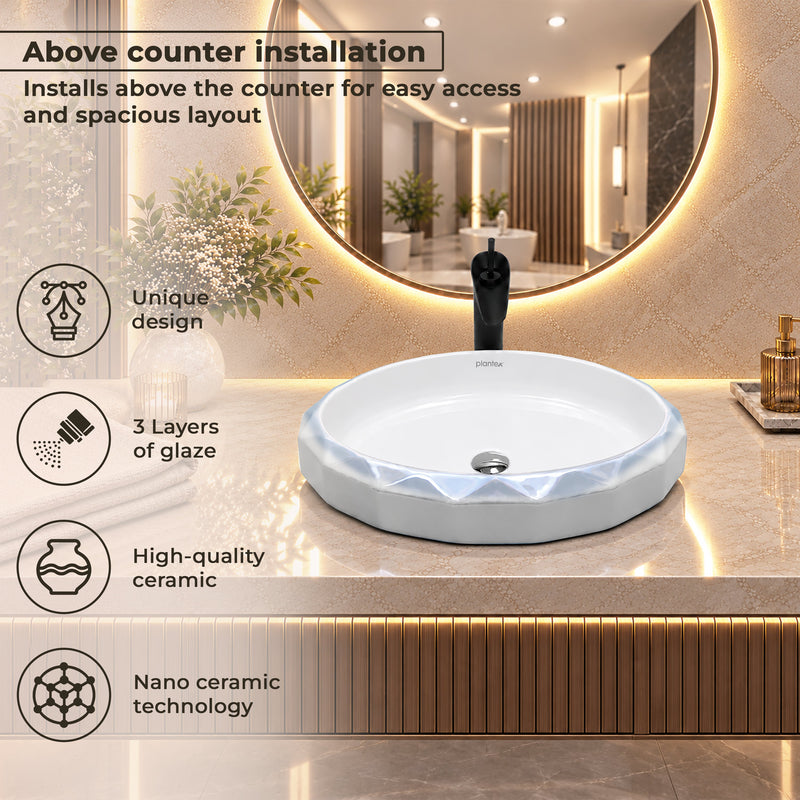 Plantex Table Top Wash Basin For Bathroom/Designer Ceramic Basin/Countertop Vessel Sink Basin - Indo-European Collection (24x 16 x 5 Inch)-5