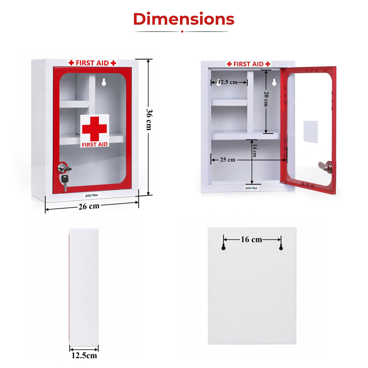 Plantex First Aid Box/Medicine Storage Box/Emergency First Aid Kit Box/Medical Box for Home, School & Office/Medicine Organizer with Multi Compartment - (Red & White) Big Size Wall Mount GI Steel-2