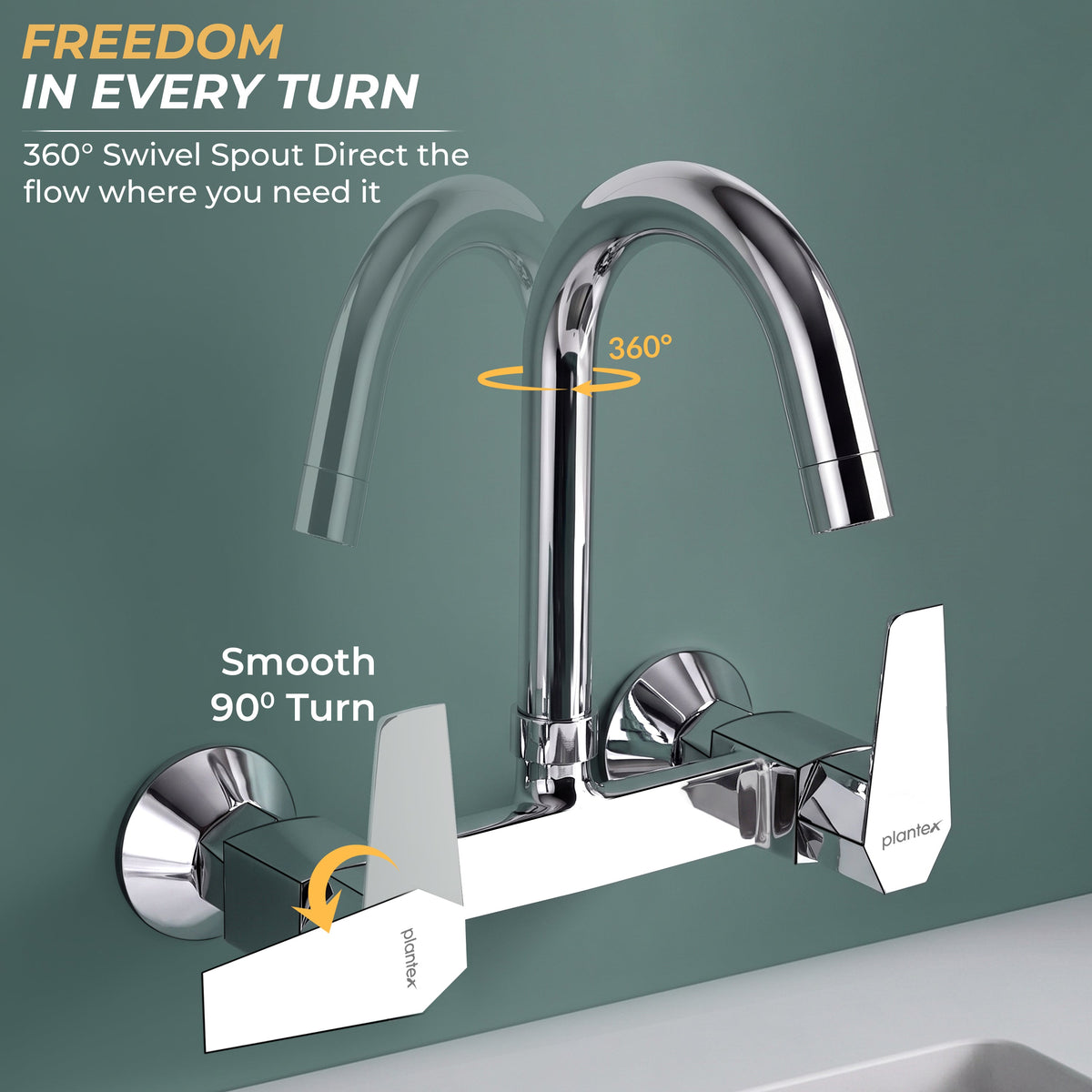 Plantex Mixer Tap for Kitchen with Wall Flange and Teflon Tape/Kitchen Sink Taps/Sink Mixer Tap Hot and Cold with 360‚° Swivel Spout (Celesiya-1248)-3