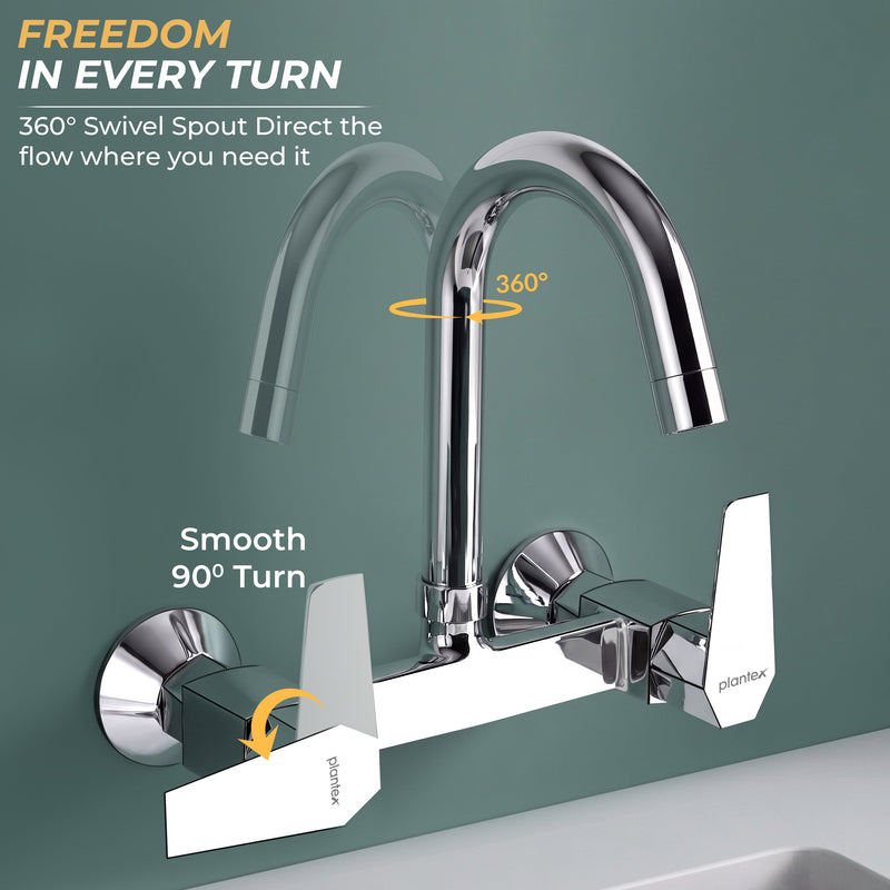 Plantex Mixer Tap for Kitchen with Wall Flange and Teflon Tape/Kitchen Sink Taps/Sink Mixer Tap Hot and Cold with 360‚° Swivel Spout (Celesiya-1248)-3