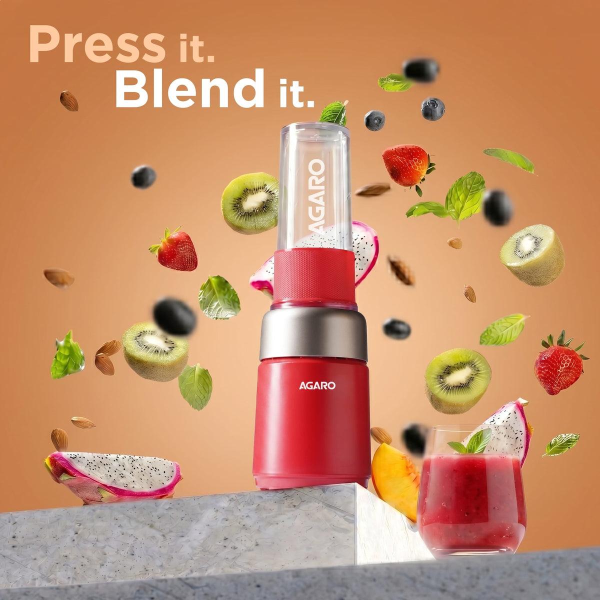 AGARO Primo Plus Personal Blender with 2 (500ml) Jars Red-2