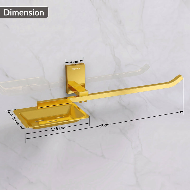 Plantex 304 Grade Stainless Steel Soap Dish with Napkin Ring/Soap Stand/Soap Holder/Napkin Holder/Towel Hanger for Bathroom/Bathroom Accessories - Pack of 1 (Crystal, PVD Gold)-2