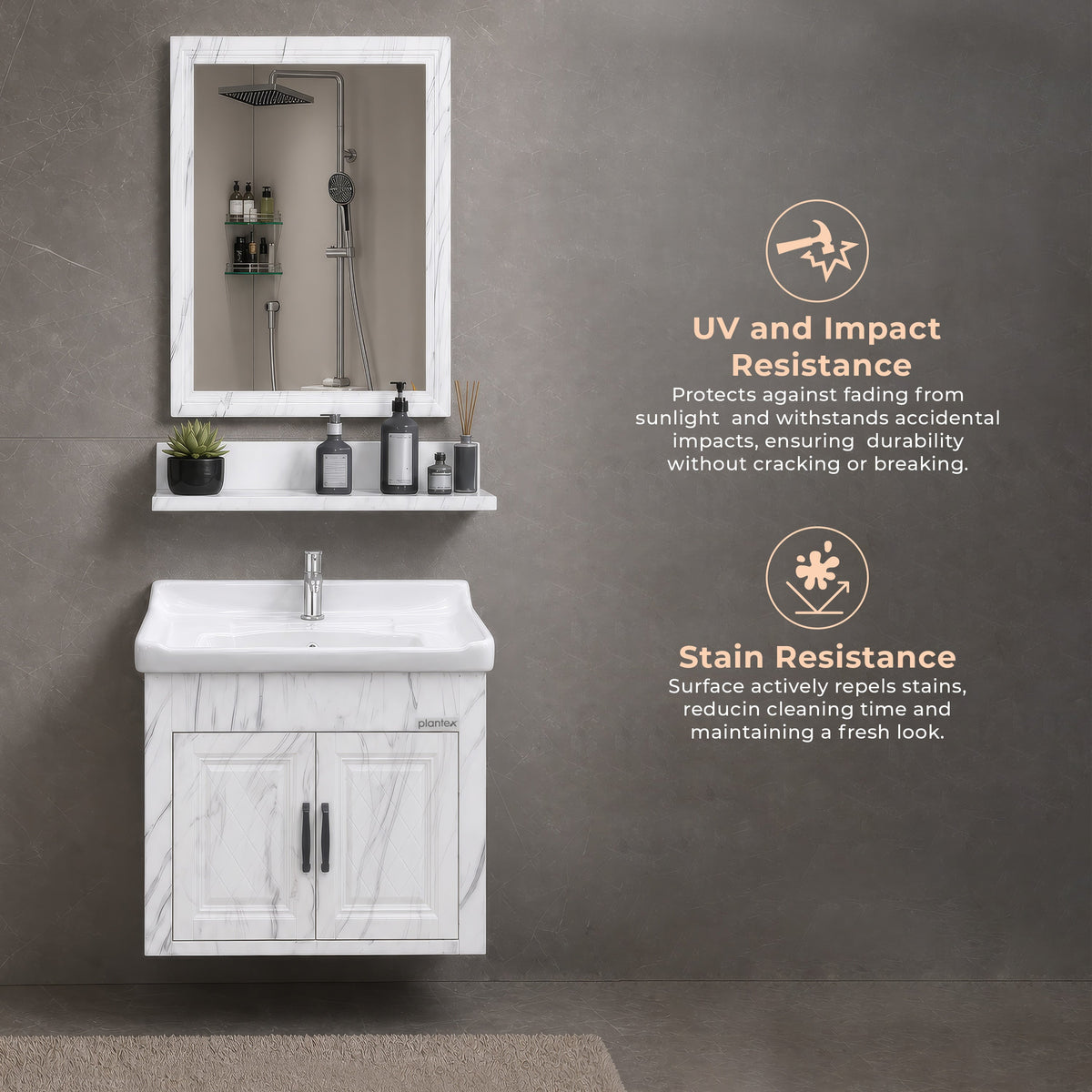 Plantex Glass, Ceramic, HPP Unbrekable Bathroom Vanity Cabinet & Washbasin Set/Basin Cabinet for Bathroom with Mirror (White)-5