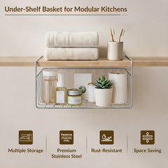 Plantex Under Shelf Organizer Rack for Kitchen Cabinet/12 Inch Multifunction Hanging Shelf Basket for Storage & Organization/Stainless Steel Under Cabinet Storage Rack - (Pack of 1, Chrome)-6