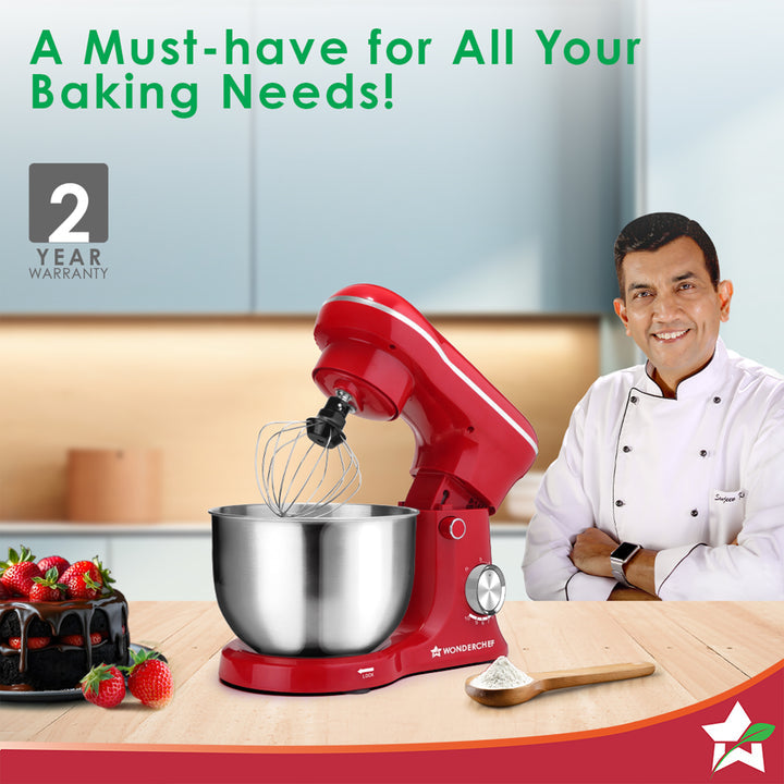 Regalia Neo Stand Mixer | 5.5L Stainless-steel Bowl | 10-speed Setting | 4 Attachments | Whisk, Whip, Beat, Mix | For Cake & Pizza Doughs, Creams, Salad Dressings, Eggs | 2 Year Warranty | Red