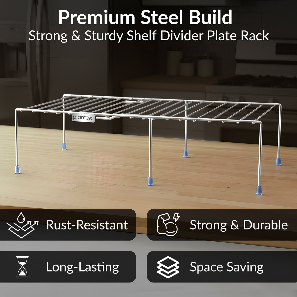 Plantex Stainless Steel Multipurpose Expandable Dish Rack/Expandable Storage Shelves for Kitchen Cabinets/Plate Stand/Utensil Rack(Chrome-Silver)-5