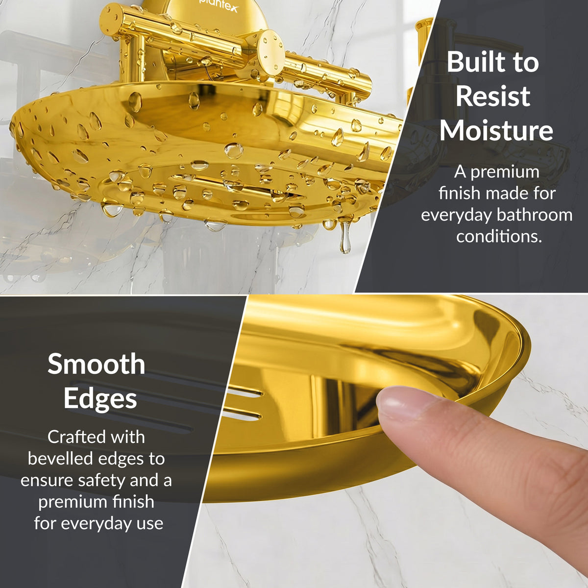 Plantex J4 Stainless Steel Soap Dish with Liquid Dispenser/Soap Stand for Bathroom Wall Mount/Shampoo Dispenser/Bathroom Accessories (PVD Gold Finish) Onix-5
