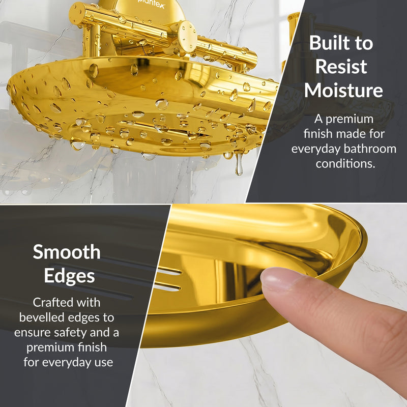 Plantex J4 Stainless Steel Soap Dish with Liquid Dispenser/Soap Stand for Bathroom Wall Mount/Shampoo Dispenser/Bathroom Accessories (PVD Gold Finish) Onix-5