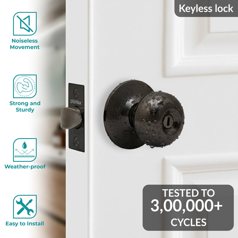 Plantex Stainless Steel Bathroom Door Lock/Keyless Cylindrical Lock for Bathroom/Balcony/Tubular Door Knob/Handle - Pack of 1 (Without Key-Glossy Black)-3