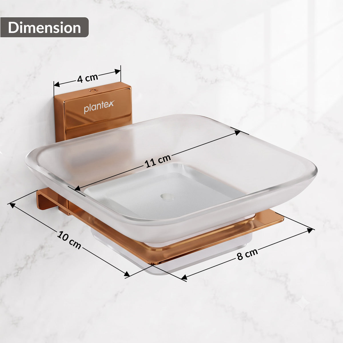 Plantex 304 Grade Stainless Steel Glass Soap Dish/Soap Stand/Soap Holder/Soap Storage/Bathroom Accessories - Crystal (PVD Rose Gold)-2