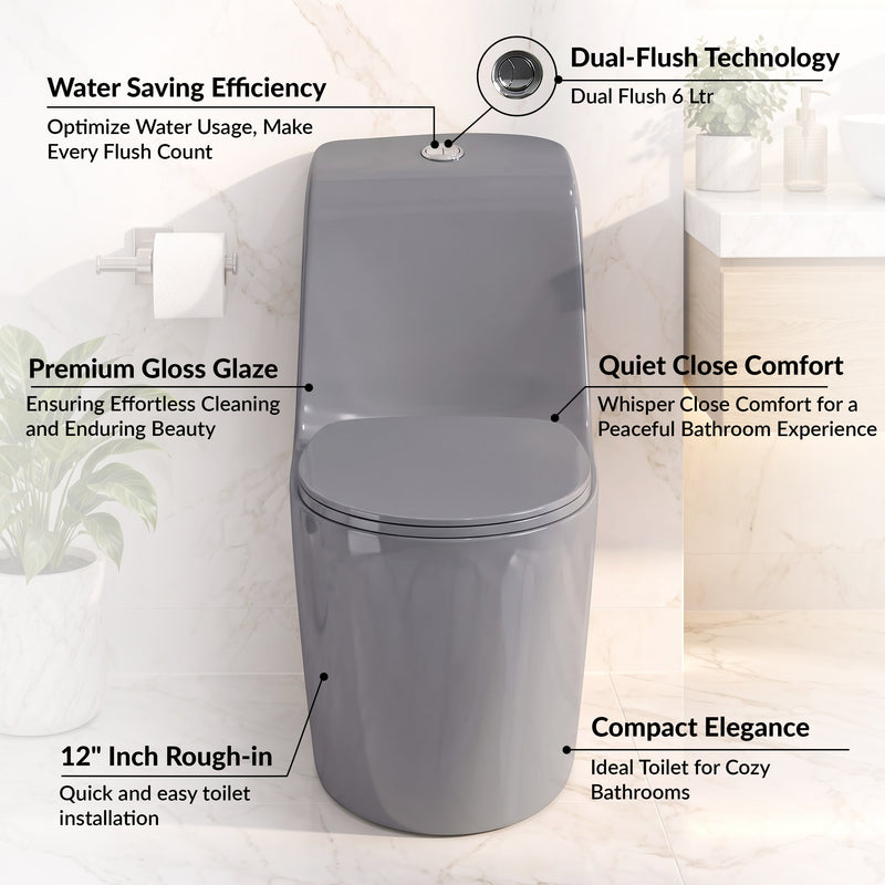 Plantex Imported Ceramic Commode/Rim Siphonic Vaccum Jet Flush Western Commode/One Piece Western Toilet with Soft Close Toilet Seat - S Trap (Glossy Grey)-3