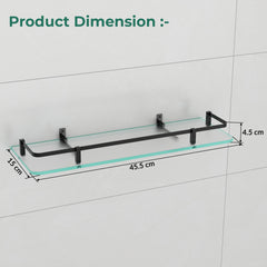 Plantex Shelf for Bathroom/Frosted Glass Shelf with Brass Railing and Brackets/Wall Mount Shelf for Living Room/Kitchen - Pack of 2 (18 x 6 inch, Black)-2