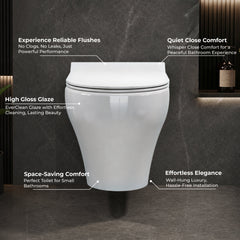Plantex Ceramic Commode for Toilet/Rim Washdown Western Commode/P Trap Wall Hung Toilet for Bathroom with Soft Close Seat Cover - (White)-4
