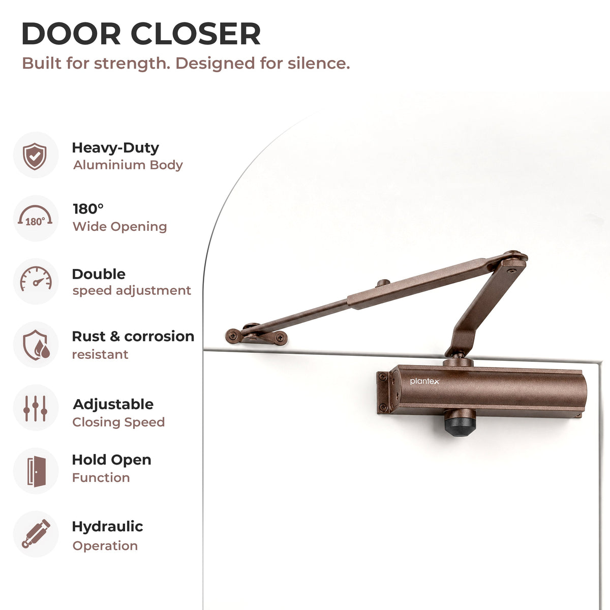 Plantex Premium Aluminium Door Closer/55kg Automatic Door Closer for Wooden Door/Adjustable Spring Door Closer- Brown (ISO 9001 Certified)-3