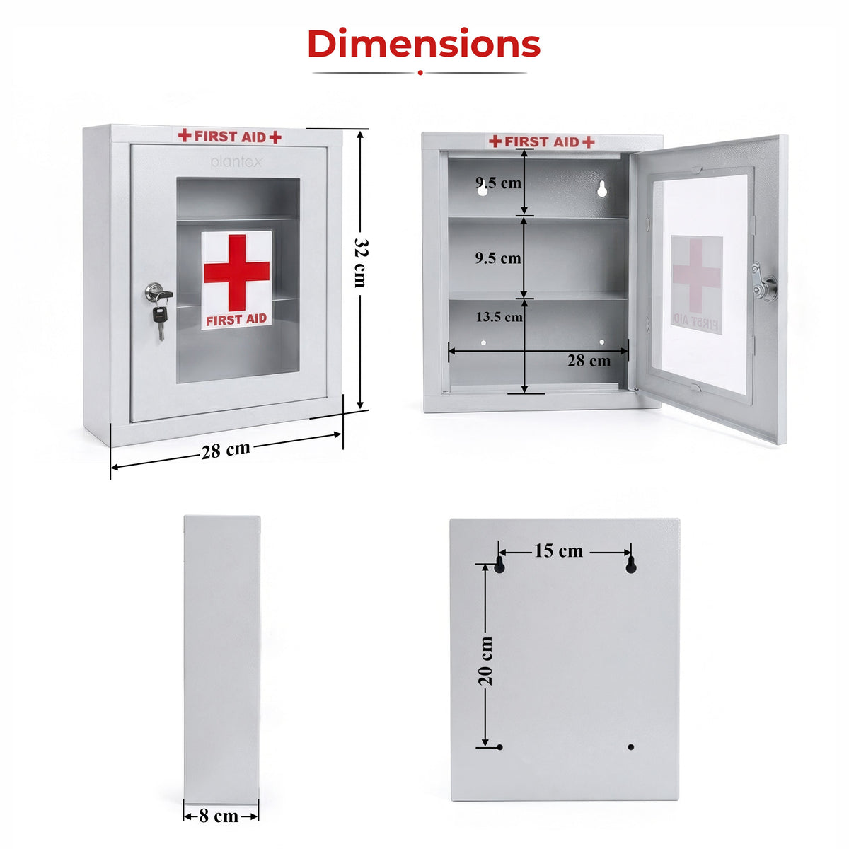 Plantex Metal First Aid Box/Emergency Medical Kit Box for Medicine Storage/Multi Compartment for Medicine Organizer First Aid Kit Box for Home, School, Office with Key Lock - (White)