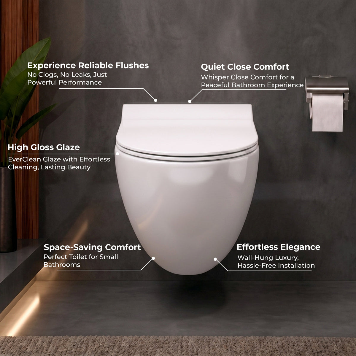 Plantex Platinum Ceramic Commode for Toilet/Rimless Wall Hung Western Toilet/Bathroom Commode with Soft Closing Toilet Seat - P Trap (White)-5