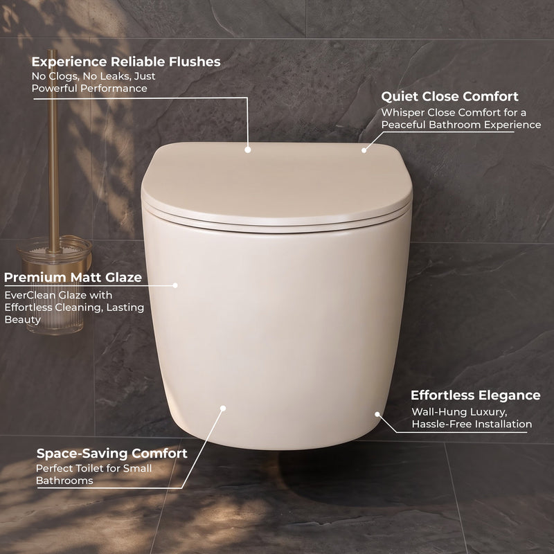 Plantex Imported Ceramic Toilet/Wall Mounted Commode/Rimless Washdown Western Toilet with Soft Close Toilet Seat Cover - P Trap (3043- Matt Khaki)-3
