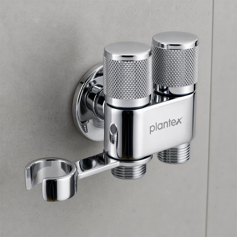 Plantex 2 Way Angle Cock/Stainless Steel Double Outlet Water Valve/Bathroom & Kitchen Tap Connector/Water Faucet - Pack of 1 (Chrome, APS-N-7)-3