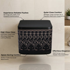 Plantex Ceramic Wall Hung Commode/Rimless Washdown Western Commode/P Trap Western Toilet with Soft Close Seat Cover - (Matt Black)-3