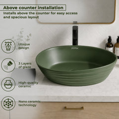Plantex Designer Ceramic Basin/Table Top Wash Basin for Bathroom/Countertop Vessel Sink Basin for Home/Office/Restaurant (Green, 22 x 14 x 7 Inch)-5