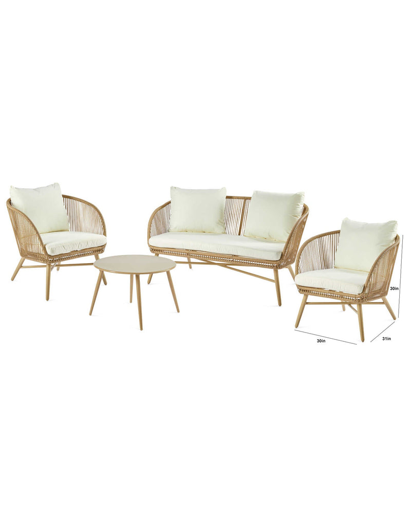 Palmer Outdoor Garden Balcony Sofa Set 2 Seater, 2 Single seater and 1 Center Table Set (White + Tan)