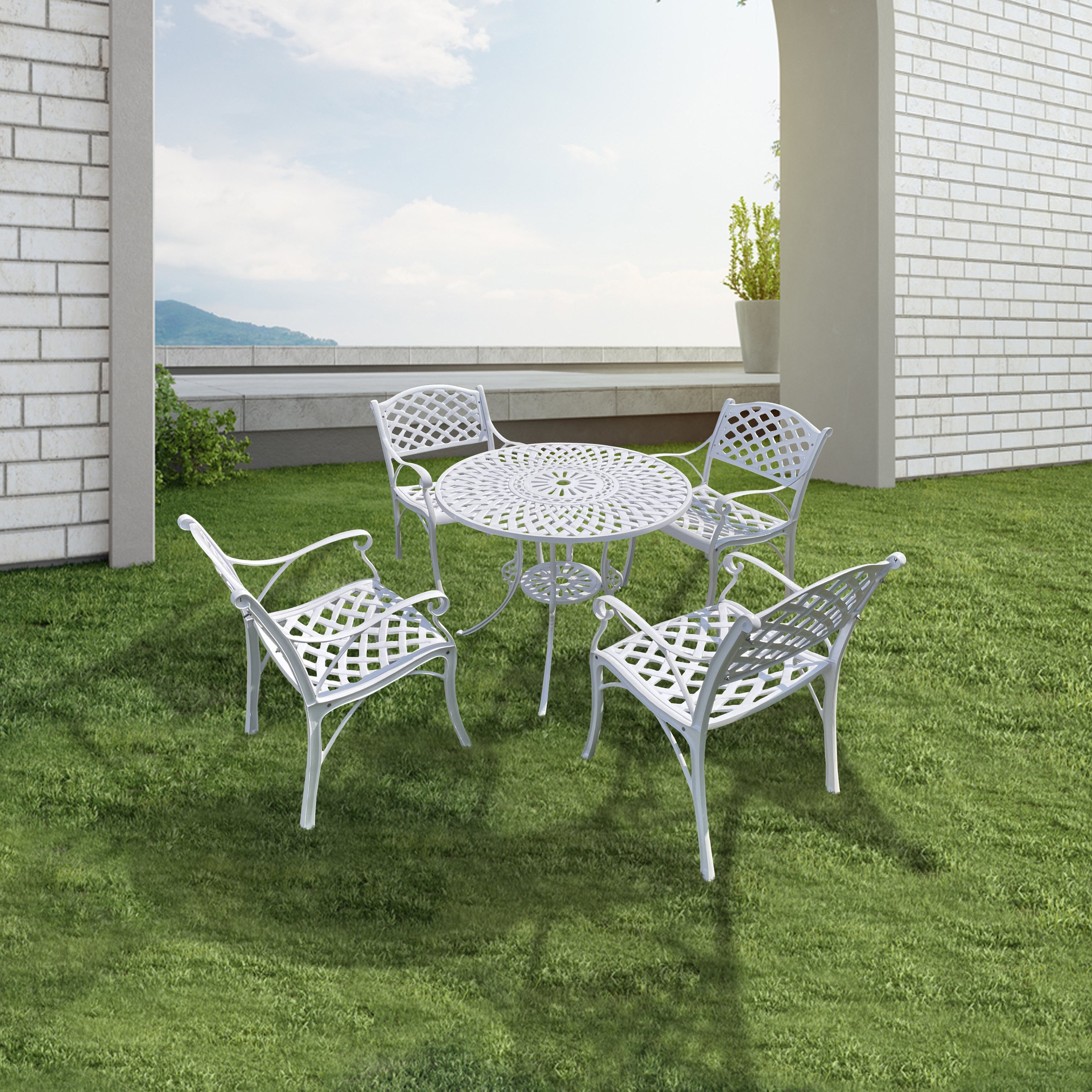 Lucio Cast Aluminium Garden Patio Seating 4 Chair and 1 Table Set