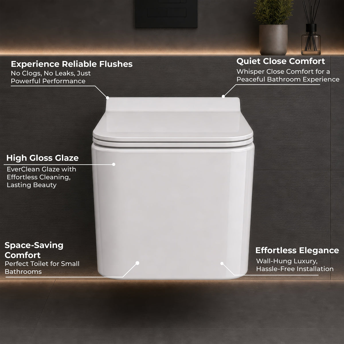 Plantex Platinum Ceramic Wall Hung Commode/P Trap Western Commode for Toilet/Rim Washdown Western Toilet with Soft Close Toilet Seat Cover- (White)-5