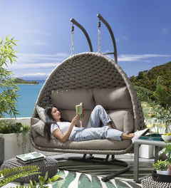Afon Double Seater Hanging Swing With Stand For Balcony, Garden Swing (Silk Grey) Braid & Rope