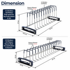 Plantex Stainless Steel Plate Organizer for Kitchen/Plate Holder Stand/Thali Stand for Kitchen Drawer/Saucer Plates Rack/Tandem Box Accessories – Set of 2 (Size - 4 & 8 Inch, Slots 10–14, Chrome)-2