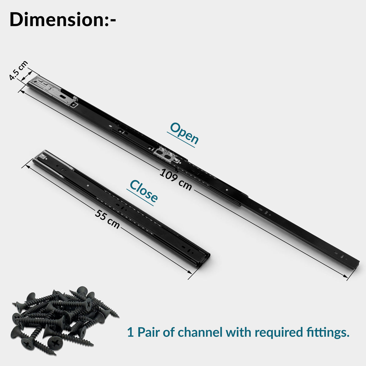 Plantex 22 Inch Soft Close Drawer Channel/Regular Close Ball Bearing Slider Drawer Channel for Home, Kitchen & Wardrobe/Telescopic Channel for Drawer - Pair of 1 (Black)-2