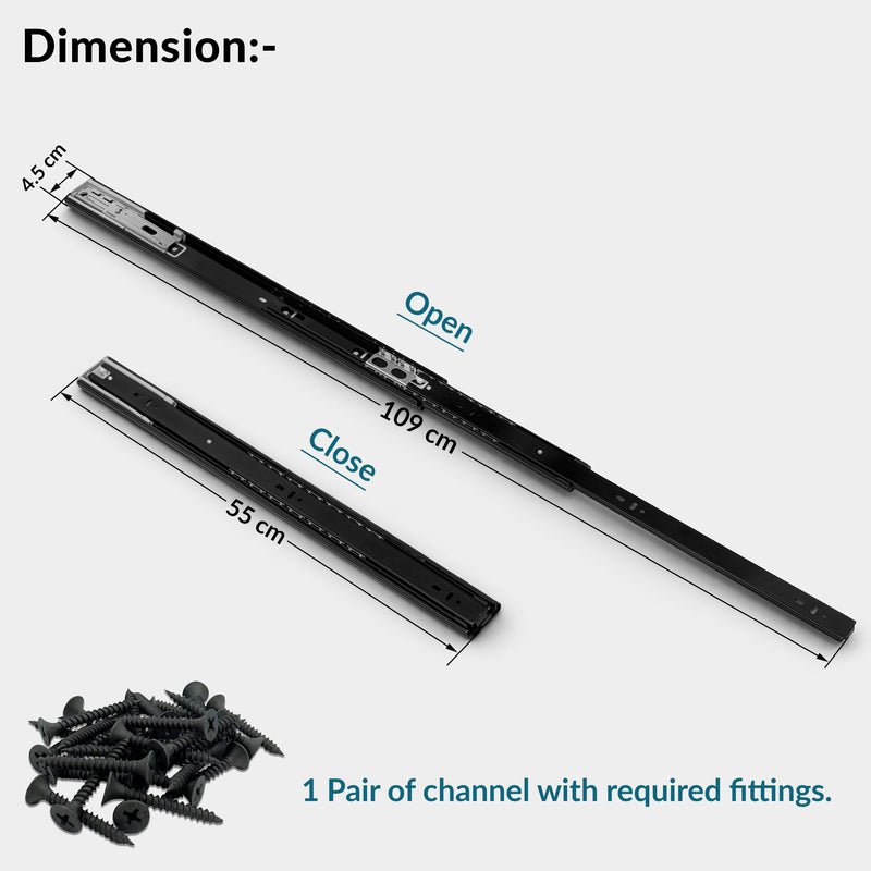 Plantex 22 Inch Soft Close Drawer Channel/Regular Close Ball Bearing Slider Drawer Channel for Home, Kitchen & Wardrobe/Telescopic Channel for Drawer - Pair of 1 (Black)-2