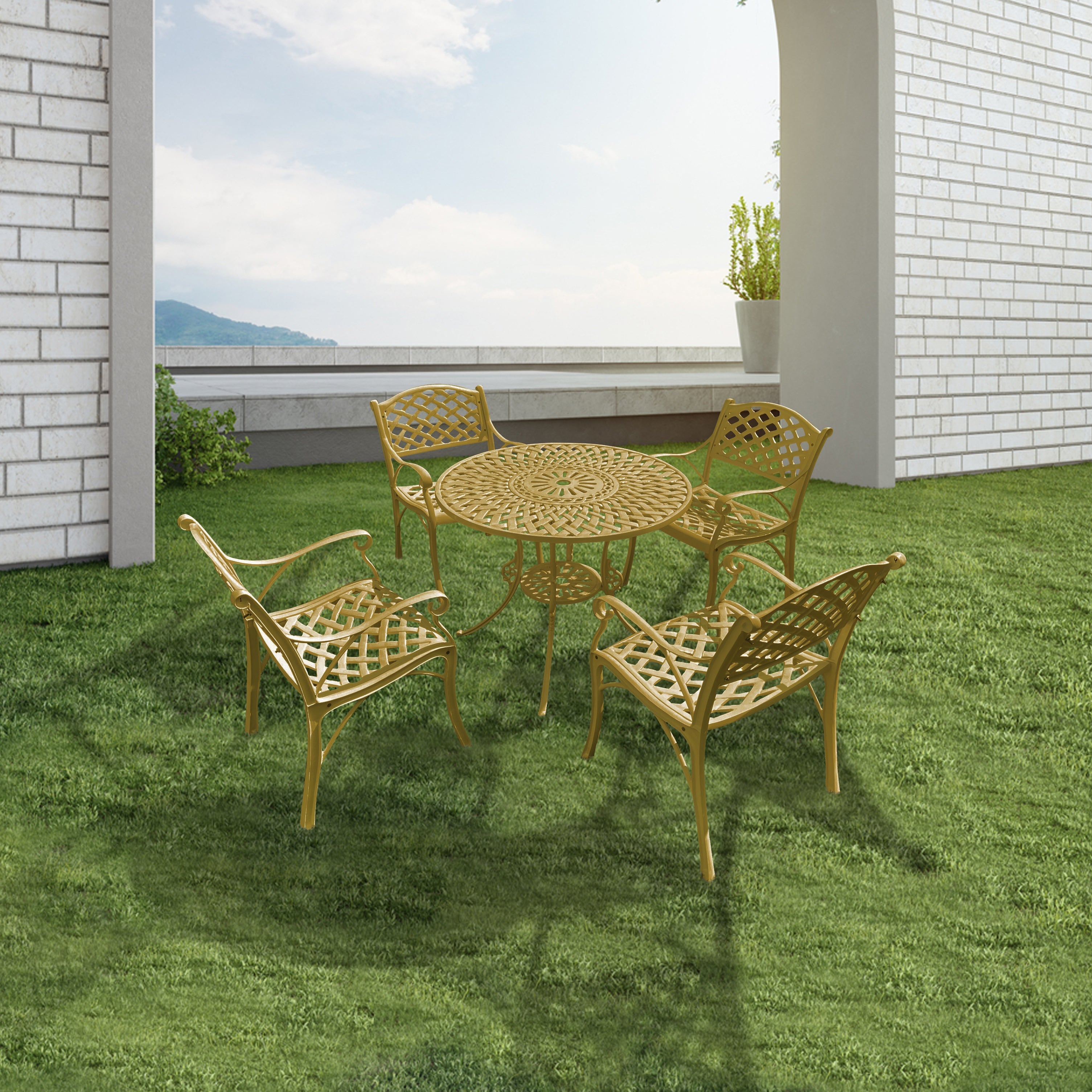 Lucio Cast Aluminium Garden Patio Seating 4 Chair and 1 Table Set