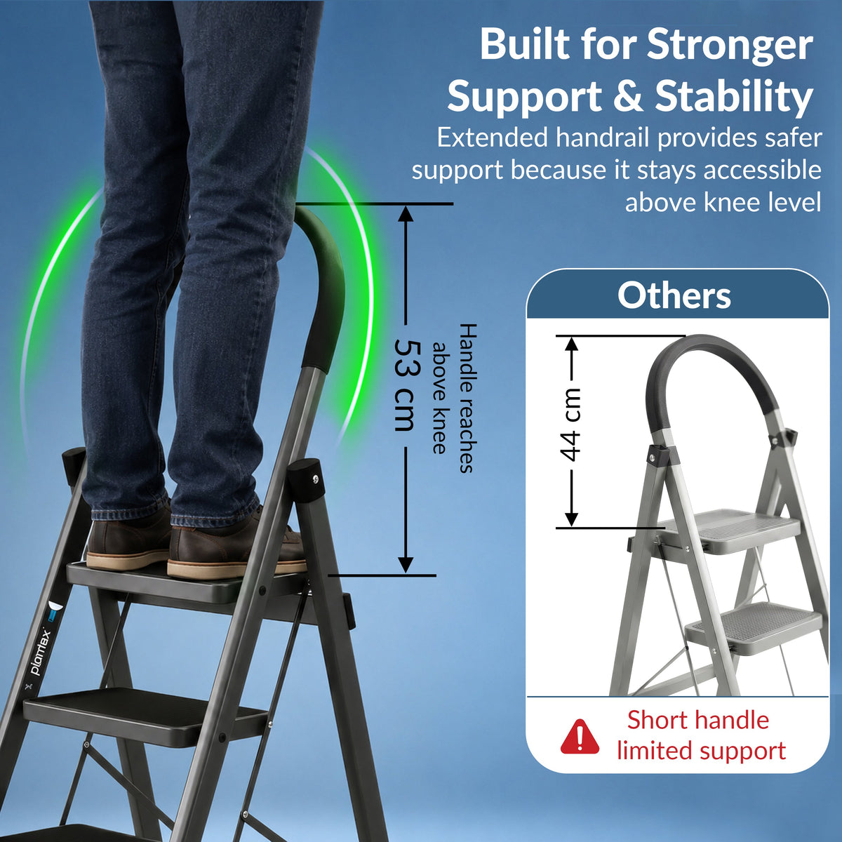 Plantex Ladder for Home 6 Steps/Foldable Ladder with Anti-Skid Wide Steps (30L x 20W cm)/Strong D-Shape Pipe with X-Shape for More Stability/5 Year Warranty(Apex-Black)-3