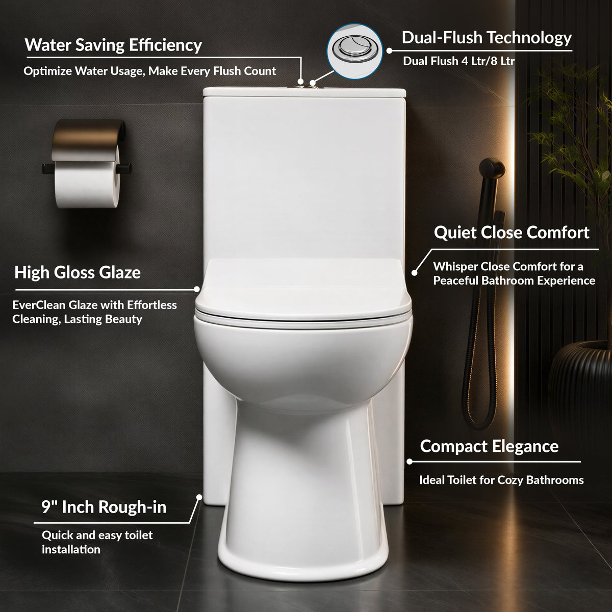 Plantex Commode for Toilet/Ceramic One Piece Western Toilet/Rimless Commode with Soft Closing Toilet Seat - S Trap Outlet (White)-3