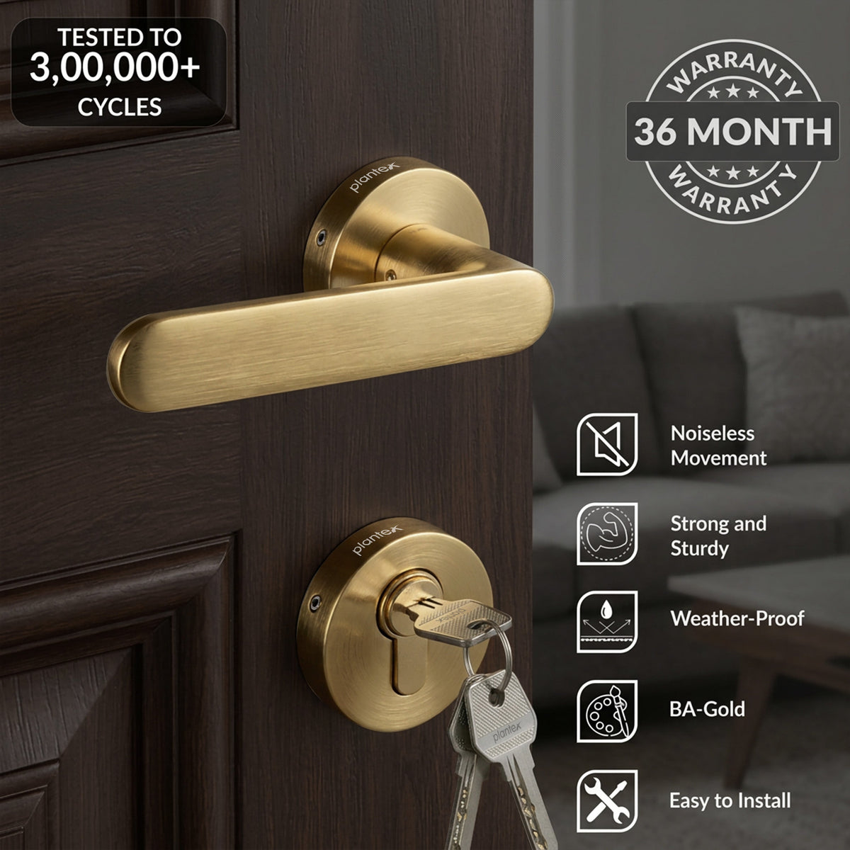 Plantex Door Lock - Main Door Lock Set with Keys/Mortise Door Locks for Home/Office/Hotel - Pack of 1 (OHMH-81, Brass Antique)-5