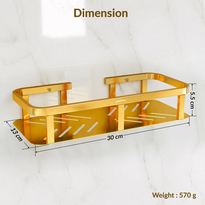 Plantex SS - 304 Grade Shelf for Bathroom/Storage Organizer/Kitchen Rack - Bathroom Accessories- Pack of 1 (12X5 Inches-PVD Gold Finish)-2