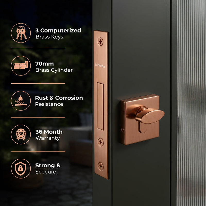 Plantex Dead Lock for Main Door/Lock with Brass 70mm Cylinder with Lock Body and 3 Computerized Keys - Pack of 1 (PVD Rose Gold)-6