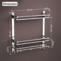 Plantex Bathroom Organiser with Drill/3 Tier Bathroom Accessories Set Stainless Steel/Bathroom Self Rack with Towel Hanger and Hooks/Wall Mount Rack Multipurpose(3-Tier Chrome)-2