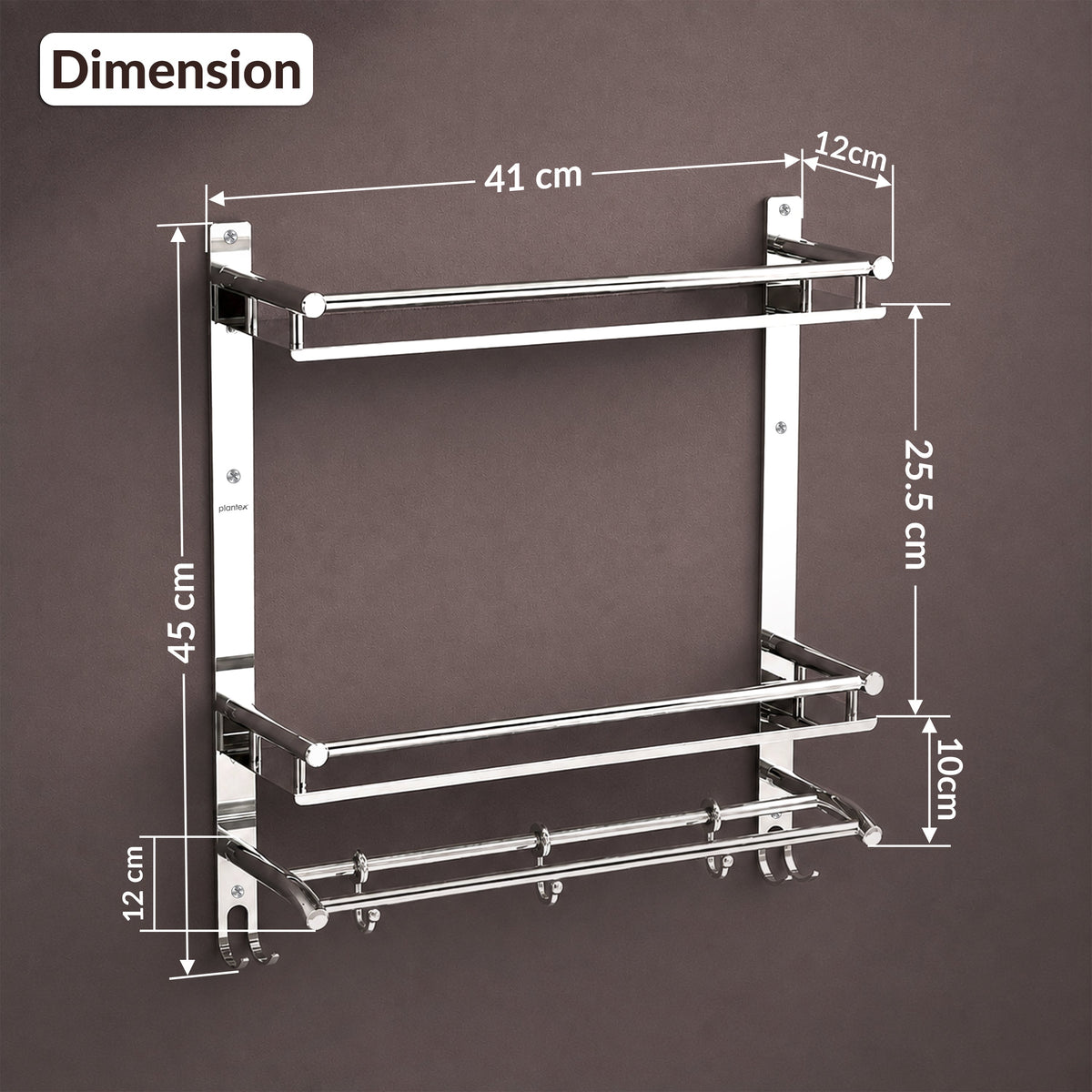 Plantex Bathroom Organiser with Drill/3 Tier Bathroom Accessories Set Stainless Steel/Bathroom Self Rack with Towel Hanger and Hooks/Wall Mount Rack Multipurpose(3-Tier Chrome)-2