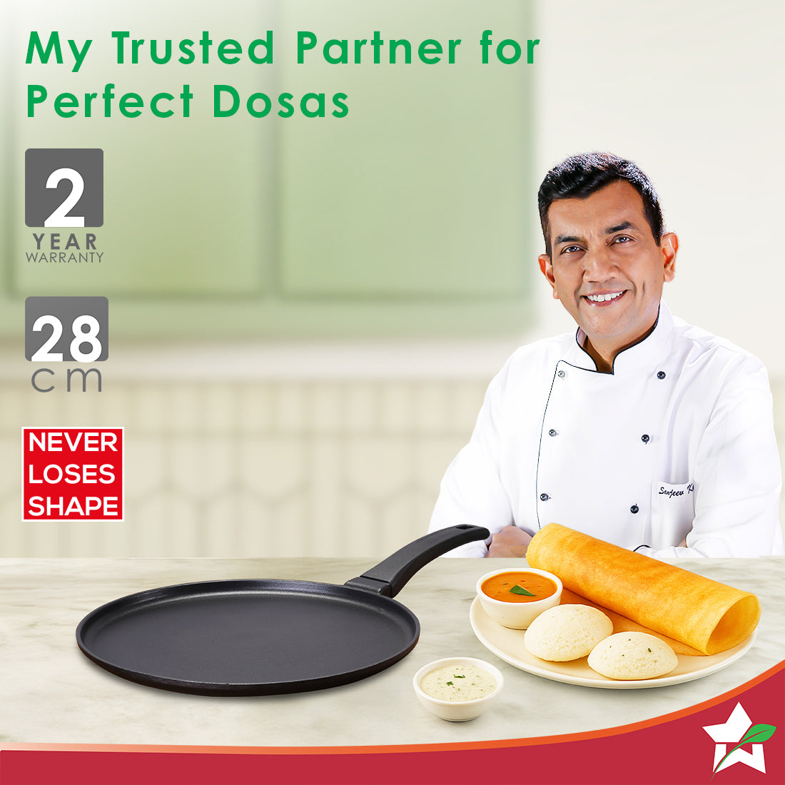 Inducta Die-cast Dosa Tawa, 28cm, 4mm, Japanese Non-stick Coating, Cook with Less Oil, For Dosas, Rotis, Parathas, Omelettes, Pancakes, Compatible with All Cooktops, 2-Yr Warranty, Black