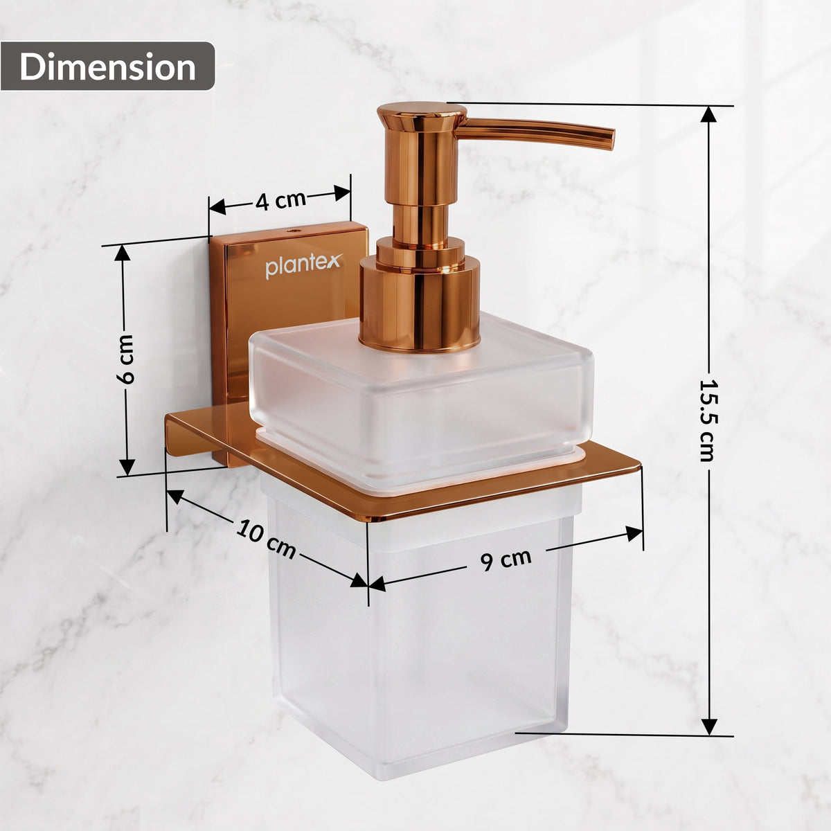 Plantex 304 Grade Stainless Steel Liquid Soap Dispenser for Bathroom/Frosted Glass Hand wash Dispenser/Bathroom Accessories - Pack of 1 (Crystal, PVD Rose Gold)-2