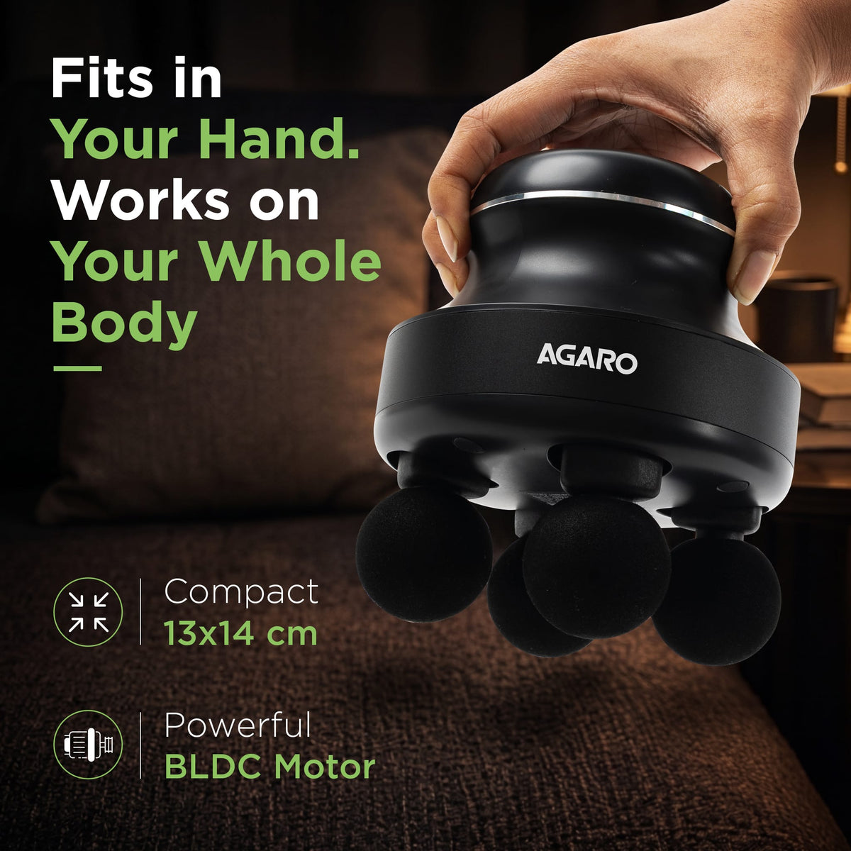 AGARO Royal Deep Tissue Body Massager with 4 Interchangeable Heads | Handheld Electric Vibration Massager for Neck, Back