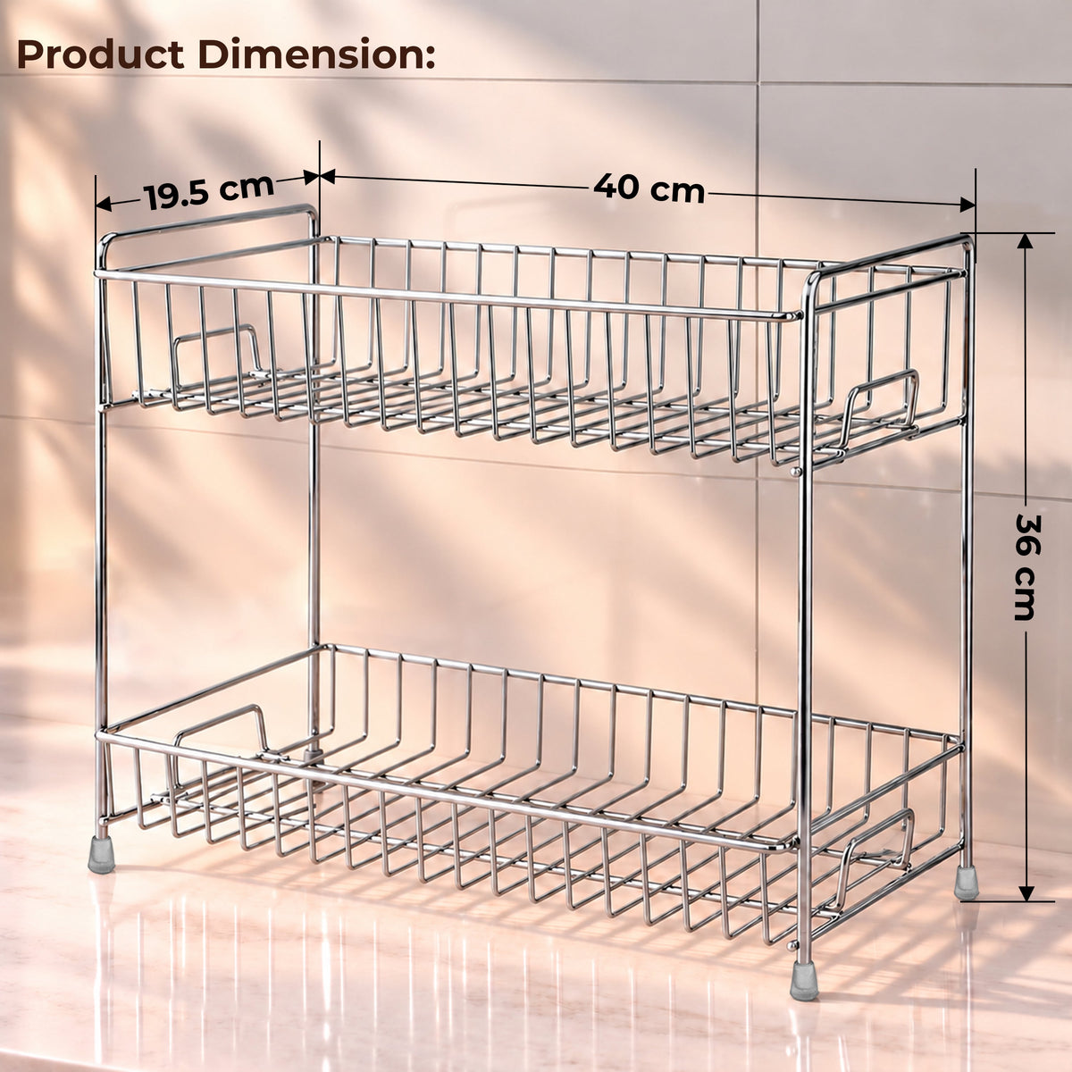 Plantex Stainless Steel Kitchen Organizer Rack/2-Tiered Stand for Kitchen Storage Rack/Multipurpose Storage Stand/Spice Rack/Bathroom Organiser Stand– Chrome