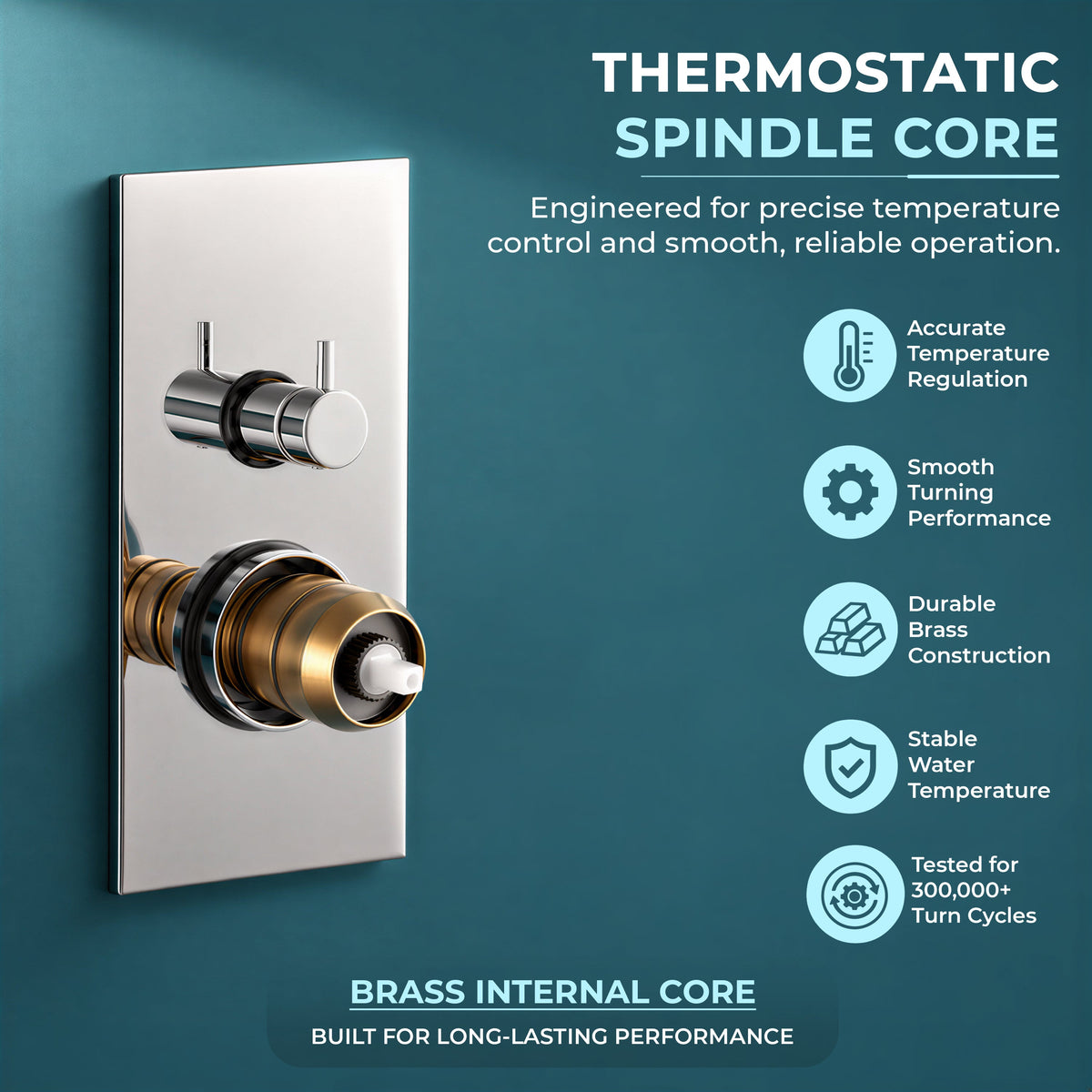 Plantex 4 Way Thermostatic Shower Jet Diverter with Single Lever High Flow Mixer/Pure Brass Concealed Body & Exposed Parts Kit/Outlet Bathroom Valve - Chrome (Kubix Premium-2586)-3