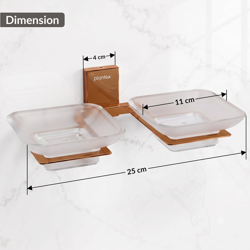 Plantex 304 Grade Stainless Steel Frosted Glass Double Soap Holder/Soap Stand/Dual Soap Dish for Bathroom/Bathroom Accessories - Pack of 1 (Crystal, PVD Rose Gold)-2