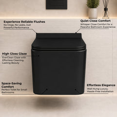 Plantex Platinum Ceramic Rim Wall Hung Western Toilet/P Trap Western Commode with Soft Close Seat Cover/Commode with Washdown Flush - (Black-M)-3