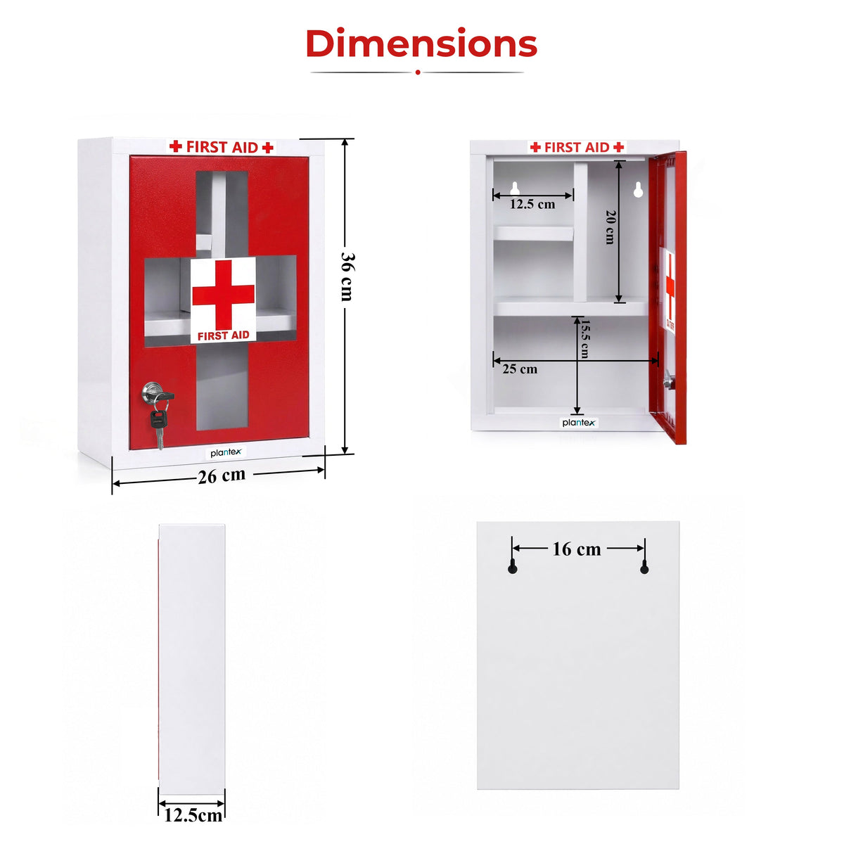 Plantex Metal Emergency First Aid Box for Home/Medical Boxes for Medicine Storage with Multi Compartments for School, Office - with Lock (Red & White) Big Size, Wall Mount