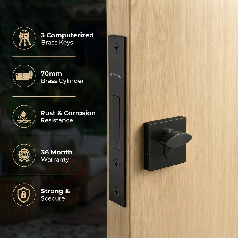 Plantex Dead Lock for Main Door/Lock with Brass 70mm Cylinder with Lock Body and 3 Computerized Keys - Pack of 1 (Z-Black)-5