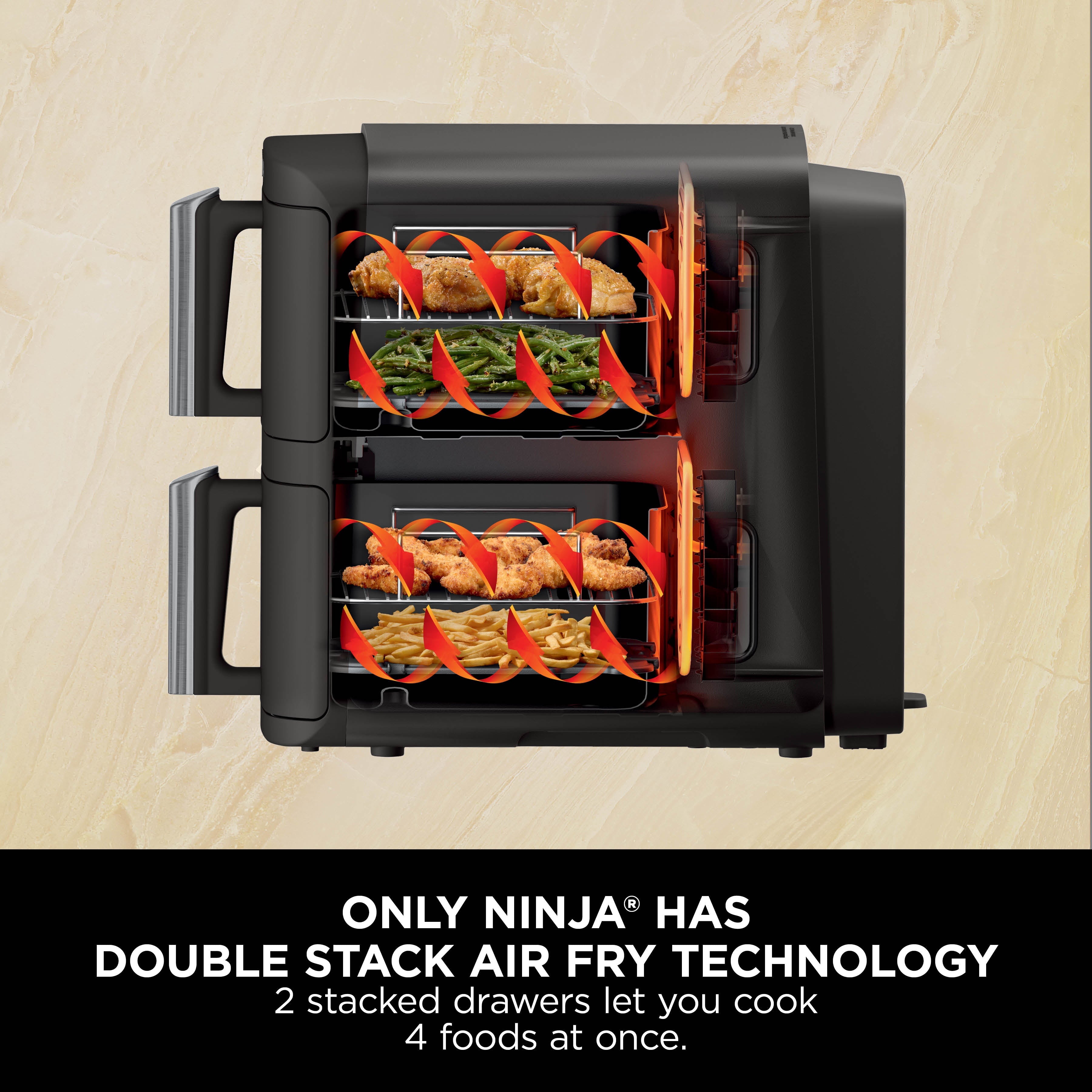Ninja Double Stack DualZone Digital Air Fryer (SL300IN) | 7.6L, Cook 4 Foods at Once | Vertical Design